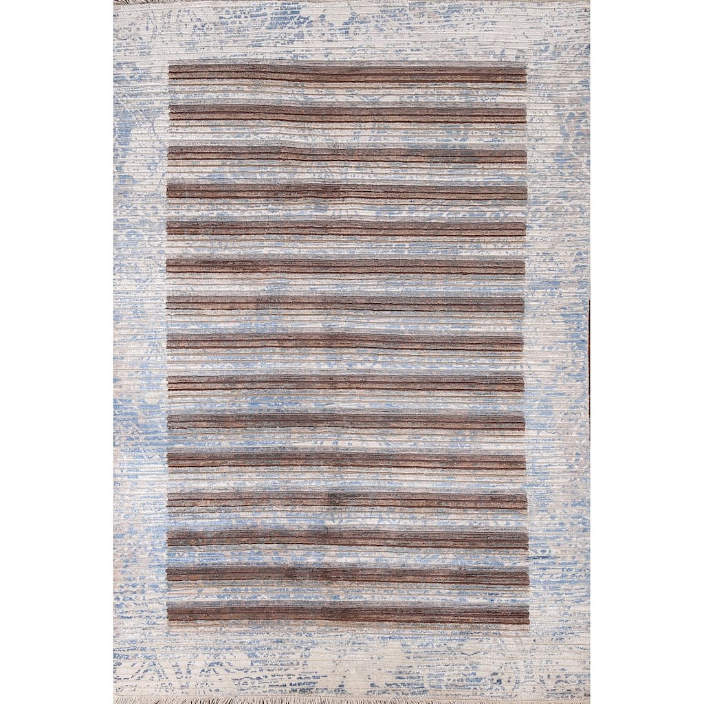 Striped Abstract Accent Rug Wool Carpet - 3'11"x 6'0"