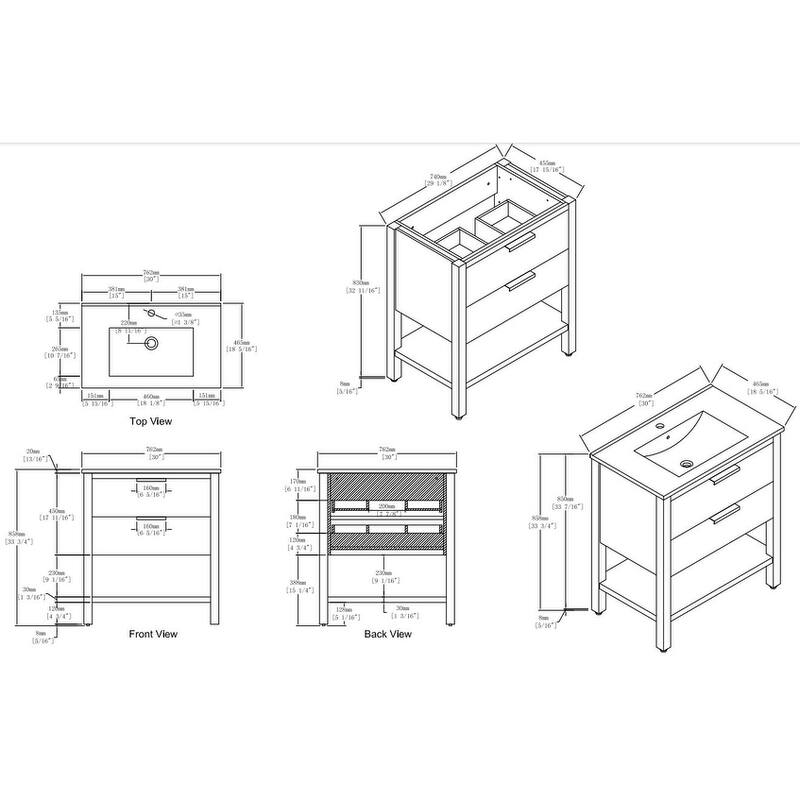 Malwee 30" FreeStanding Bathroom Vanity, Floor Stand Bathroom Vanity with Ceramic Sink,2 Soft Close Drawers