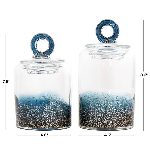 Brown or Blue Glass Handmade Decorative Jars with Gold Flake Details