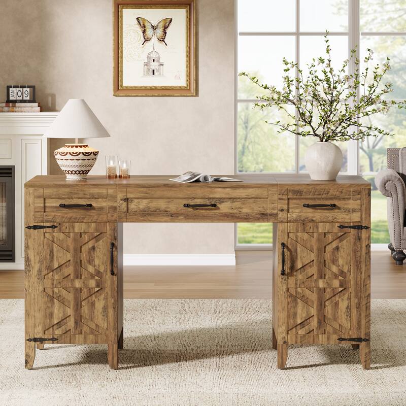 59" Computer Desk with Drawers and Cabinets for Home Office