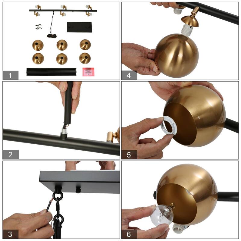 Modern 6-Light Black Gold Linear Chandeliers Glam Metal Island Light for Dining Room - L31" x W5.5" x H13.5"