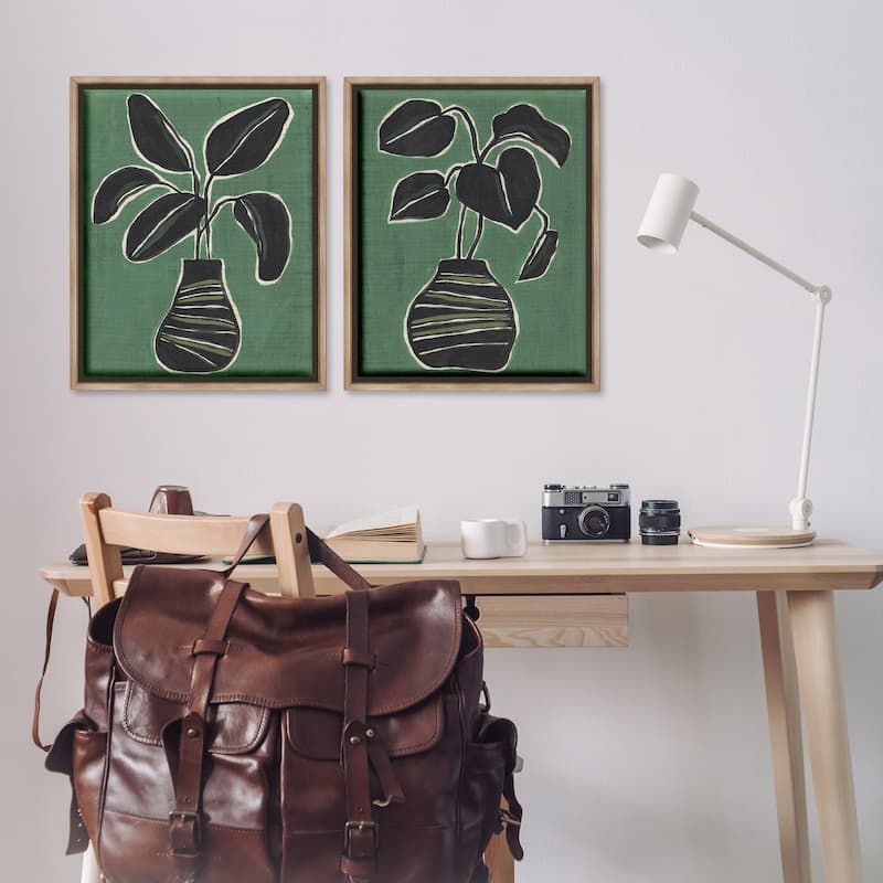 Stupell Green Toned House Plants Framed Floater Canvas Wall Art Design By June Erica Vess (Set of 2)