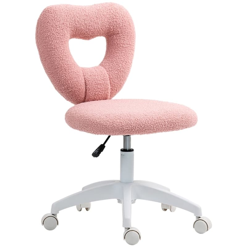 Teddy Fleece Heart Back Office Chair with Swivel and Height Adjust - 18.1" W x 22" D x 30.7" -34.6" H - Pink