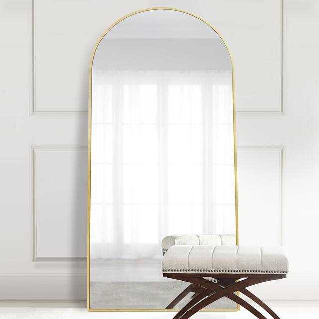 Modern Arched Dressing Mirror Full-length Floor Mirror with Standing - 71"x32" - Gold