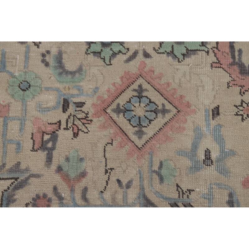 Beige Tabriz Persian Vintage Area Rug Hand-Knotted Wool Carpet - 6'6" x 9'9"