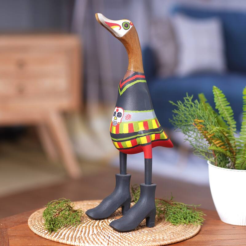 Novica Handmade Duck Catrina Wood Statuette