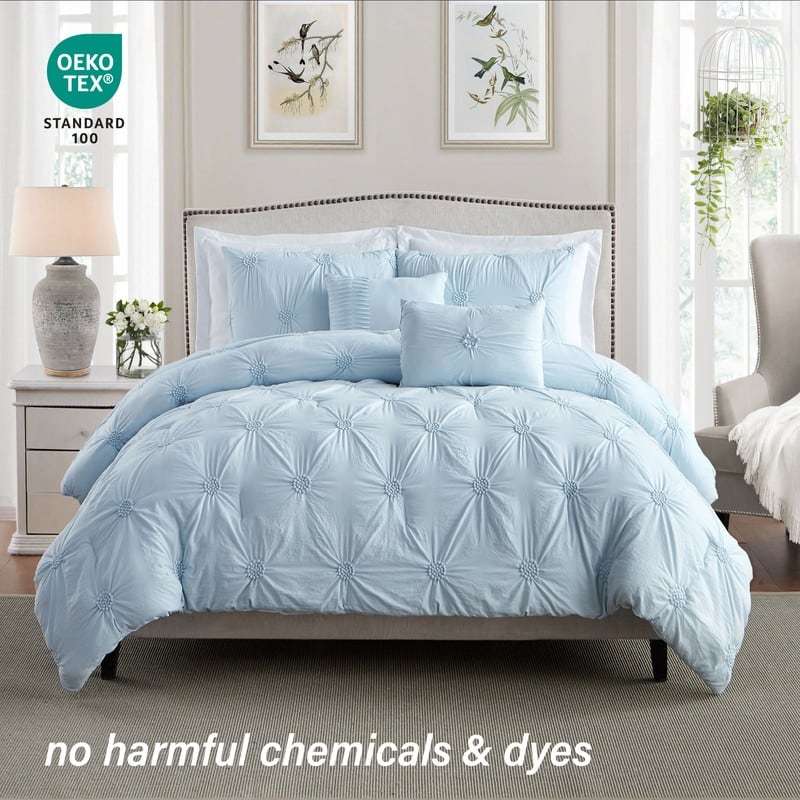 Home Essential Stylish Extra Plush Ultra Soft 3D Hand Embroidered Floral Pintuck Bedding Comforter Set