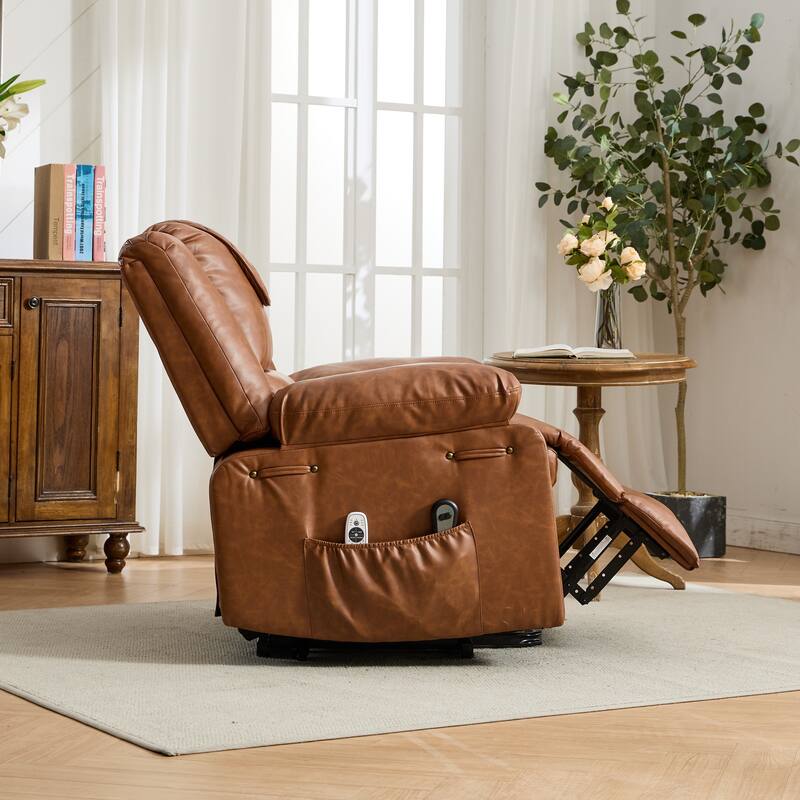 PU Remote-Controlled Heating and Massage Assistive Recliner for Seniors