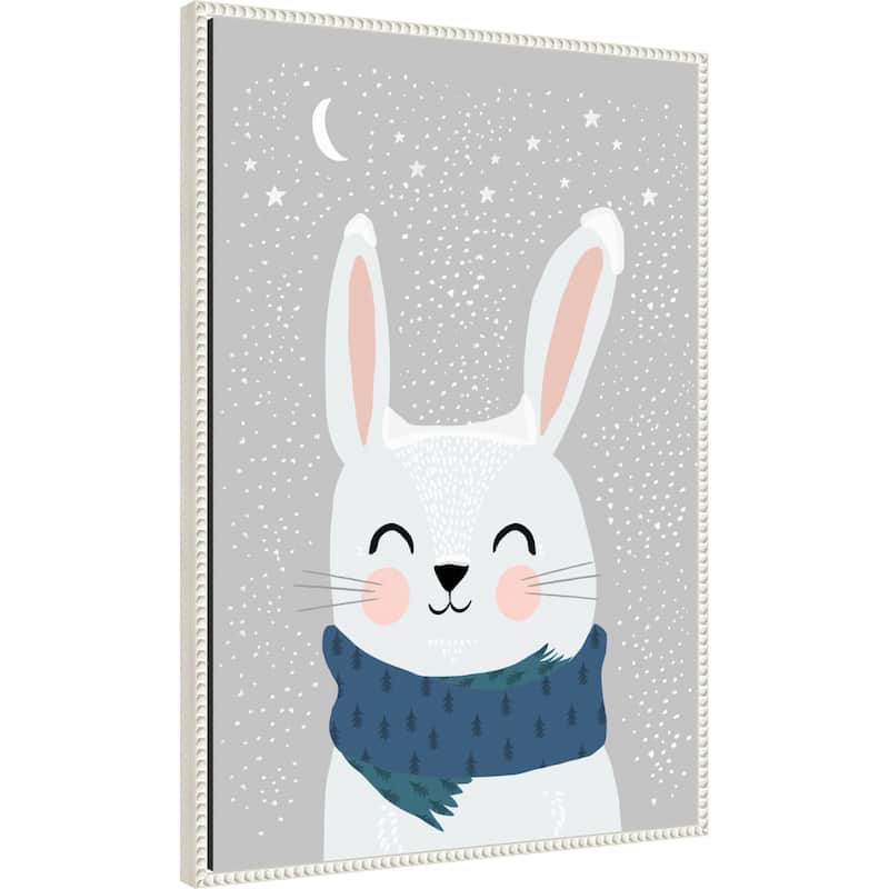 Snow Bunny by Treechild (23 x 33 in.), Framed Canvas Wall Art Print - Sylvie Beaded White