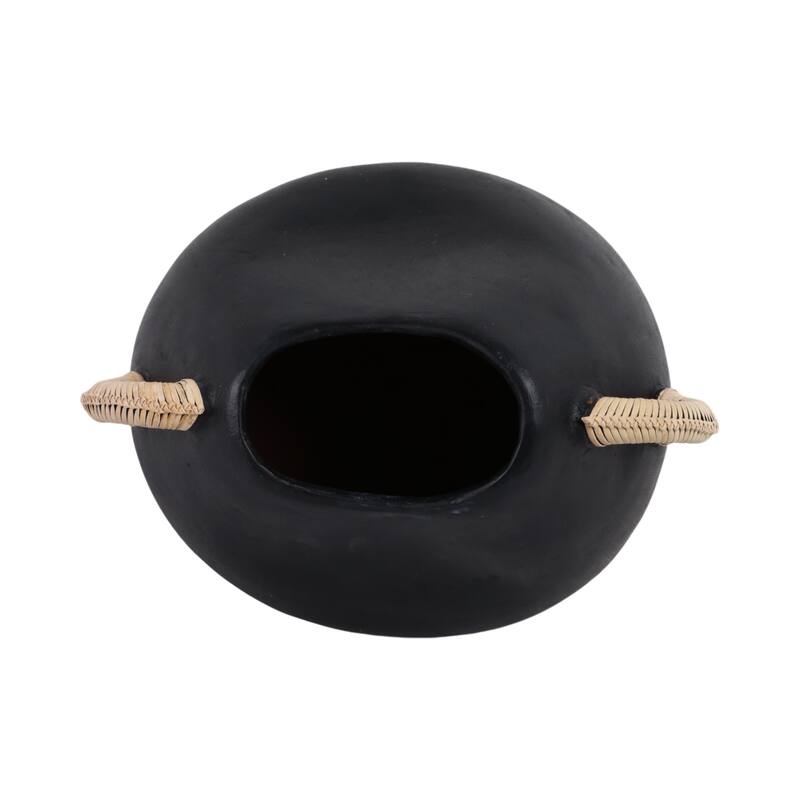 Handcrafted Terracotta Vase with Woven Handles for Modern Home Decor