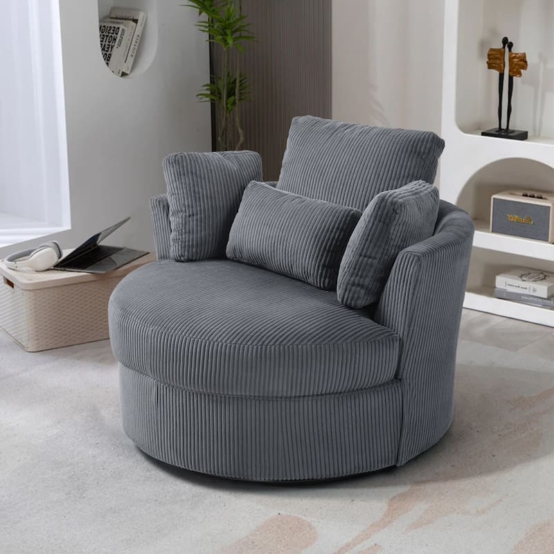 Upholstered Accent Swivel Barrel Armchair Club Chair with Pillows