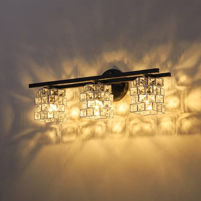 Mosaic Crystal Cube Shade Linear Bathroom Vanity Light
