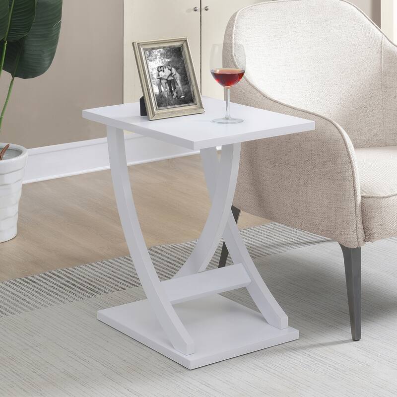 Criss-Cross Chairside End Table with White Finish, Contemporary Side Table with Open Storage for Living Room Decor - 15.5