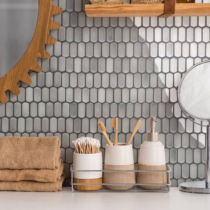 Merola Tile Hudson Capsule Grey Eye 12-1/4" x 13-1/8" Porcelain Mosaic Floor and Wall Tile - Case (10 Tiles)