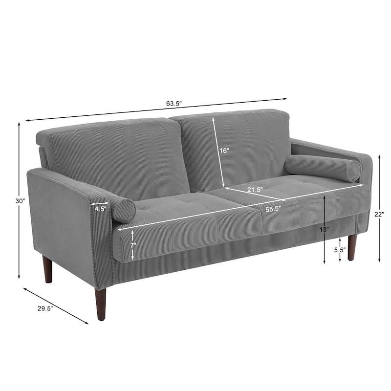 Corduroy 61.9" Loveseat Sofa Square Armrests