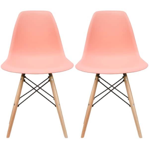 Shop 2xhome Set Of 2 White Molded Shell Designer Side Plastic Eiffel Chairs Wood Legs Dining Room Living Office Conference Dsw On Sale Overstock 12100664