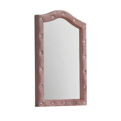 22 Inch Contemporary Upholstered Mirror, Crystal Tufting, Arched Top, Pink - 1"L x 22"W x 30"H