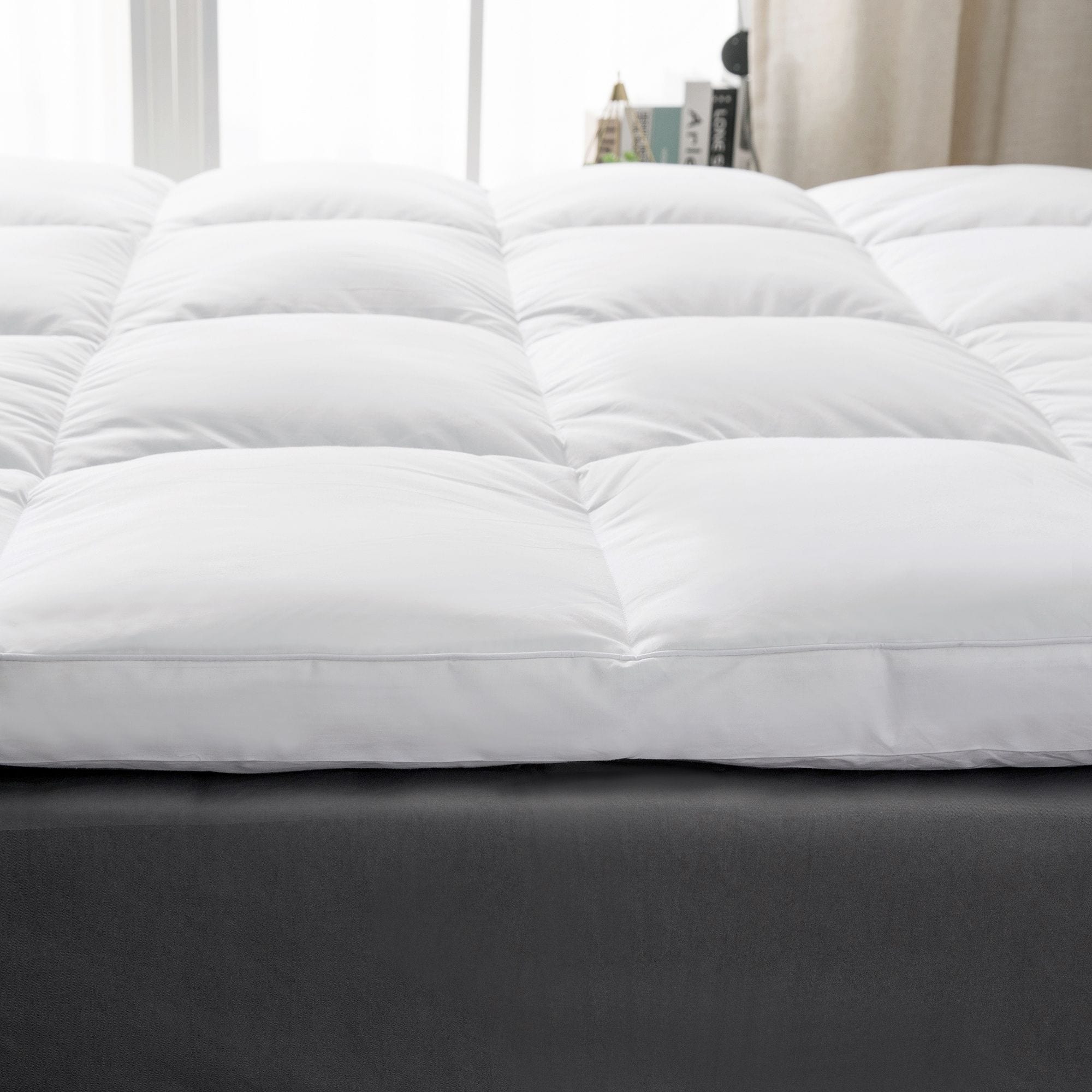 White Goose Feather Bed Fitted Mattress Topper with 100 Organic Cotton