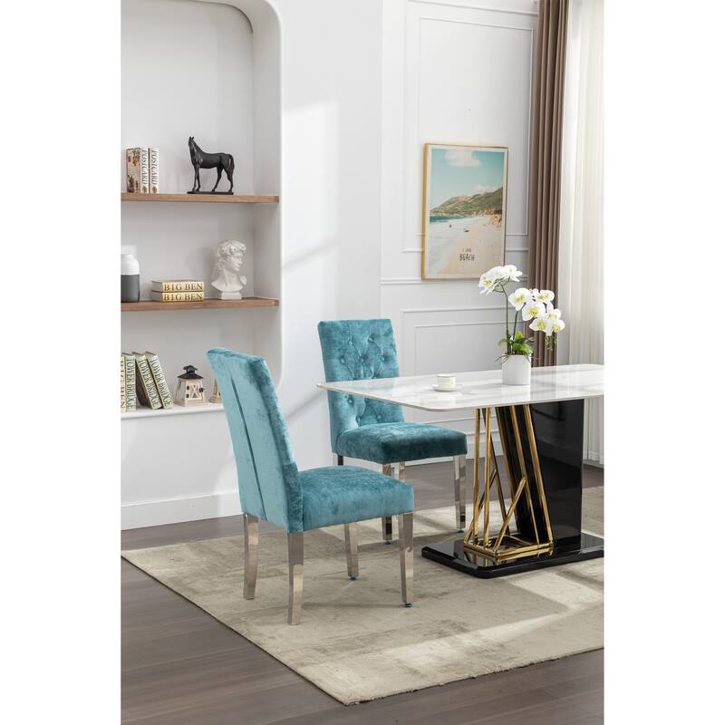 Modern Velvet Upholstery Dining Chairs Set of 2 - Stainless Steel Legs & S-Shaped Springs