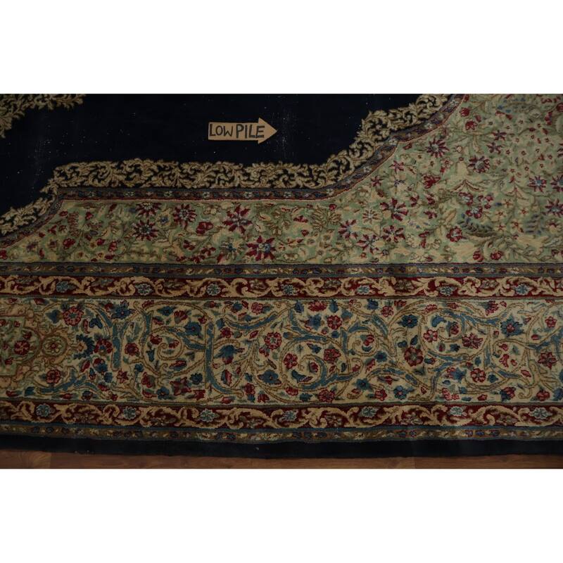 Hand Knotted Oriental 100% Wool Carpet Traditional Floral Navy Blue & Blues Kerman Area Rug - 16' 10'' X 10' 2''