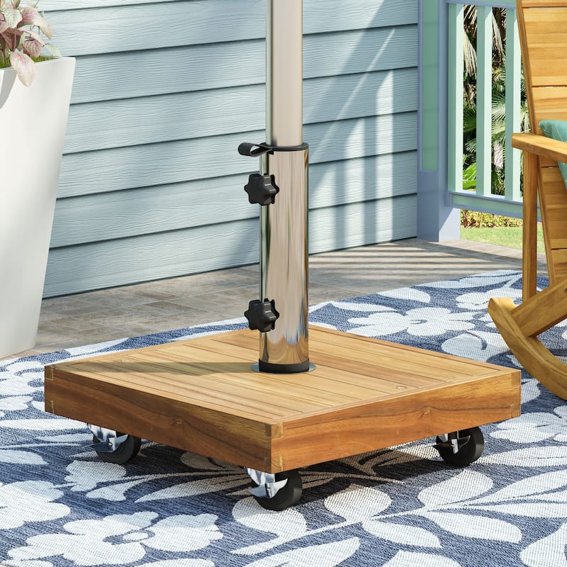 Ralph Outdoor Acacia Wood and Stainless Steel Outdoor 44lb Square Umbrella Base by Christopher Knight Home - Teak + Stainless Steel