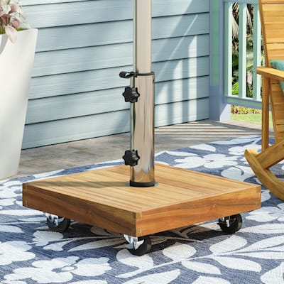 Ralph Outdoor Acacia Wood and Stainless Steel Outdoor 44lb Square Umbrella Base by Christopher Knight Home