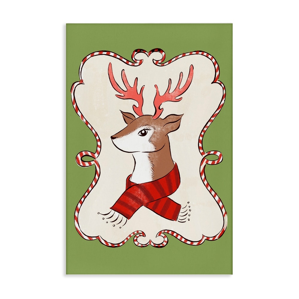 Stupell Festive Winter Deer in Scarf Canvas Wall Art Design By Hannah Moren