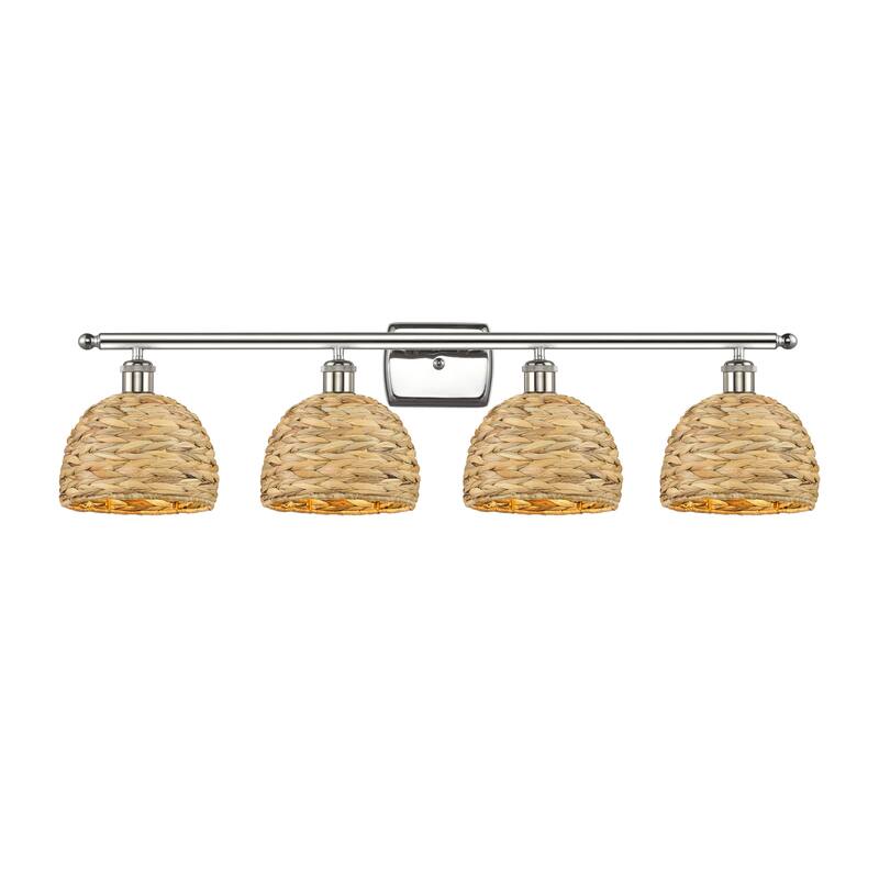 Innovations Lighting 516-4W-12-38 Woven Rattan Vanity Woven Rattan 4 - Polished Nickel / Natural