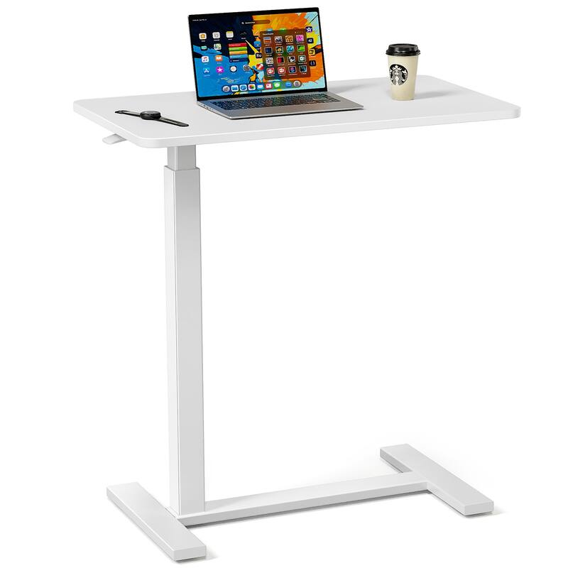 White Height Adjustable Small Standing Desk Rolling Laptop Desk