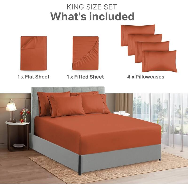 CGK Linens 6 Piece Extra Deep Pocket Microfiber Hotel Luxury Bed Sheets Set