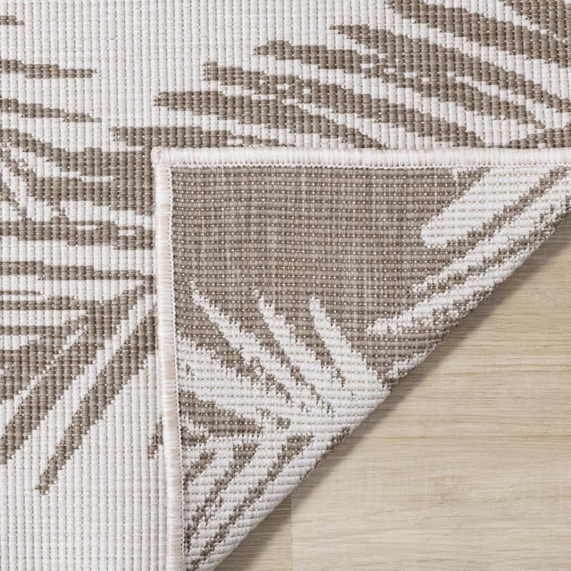 Taupe Cream Reversible Leaves Indoor/Outdoor Area Rug