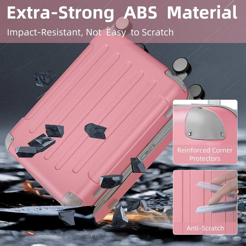 6-Piece Modern Luggage Sets, Expandable Luggage with Travel Bag, TSA Lock and Spinner Wheels, for Boarding Travel, Pink
