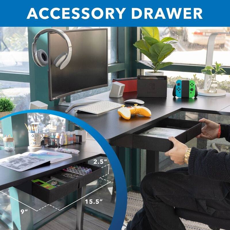 Mount-It! MI-15001 63"W L-Shaped Adjustable Particle Board Standing Desk, Black (MI-15001)