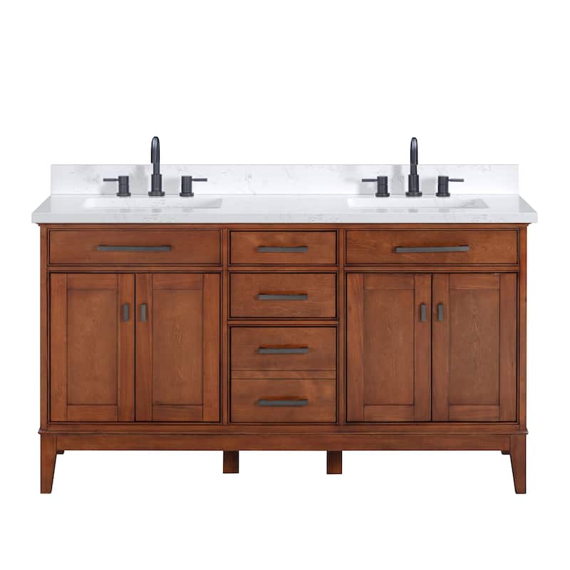 Madison 60 in. Double Sink Bathroom Vanity with Engineered Stone Top - 61" x 22"D x 35"H