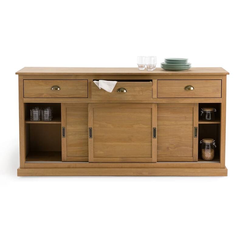 Lunja Solid Pine Triple Cabinets Sideboard - N/A
