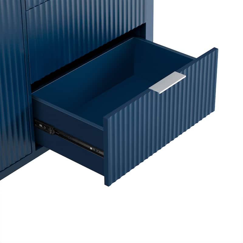 Wave-Pattern Sideboard with Hooks, 2 Doors & 3 Drawers, Large Capacity Buffet Cabinet, Storage Cabinet with Adjustable Shelf