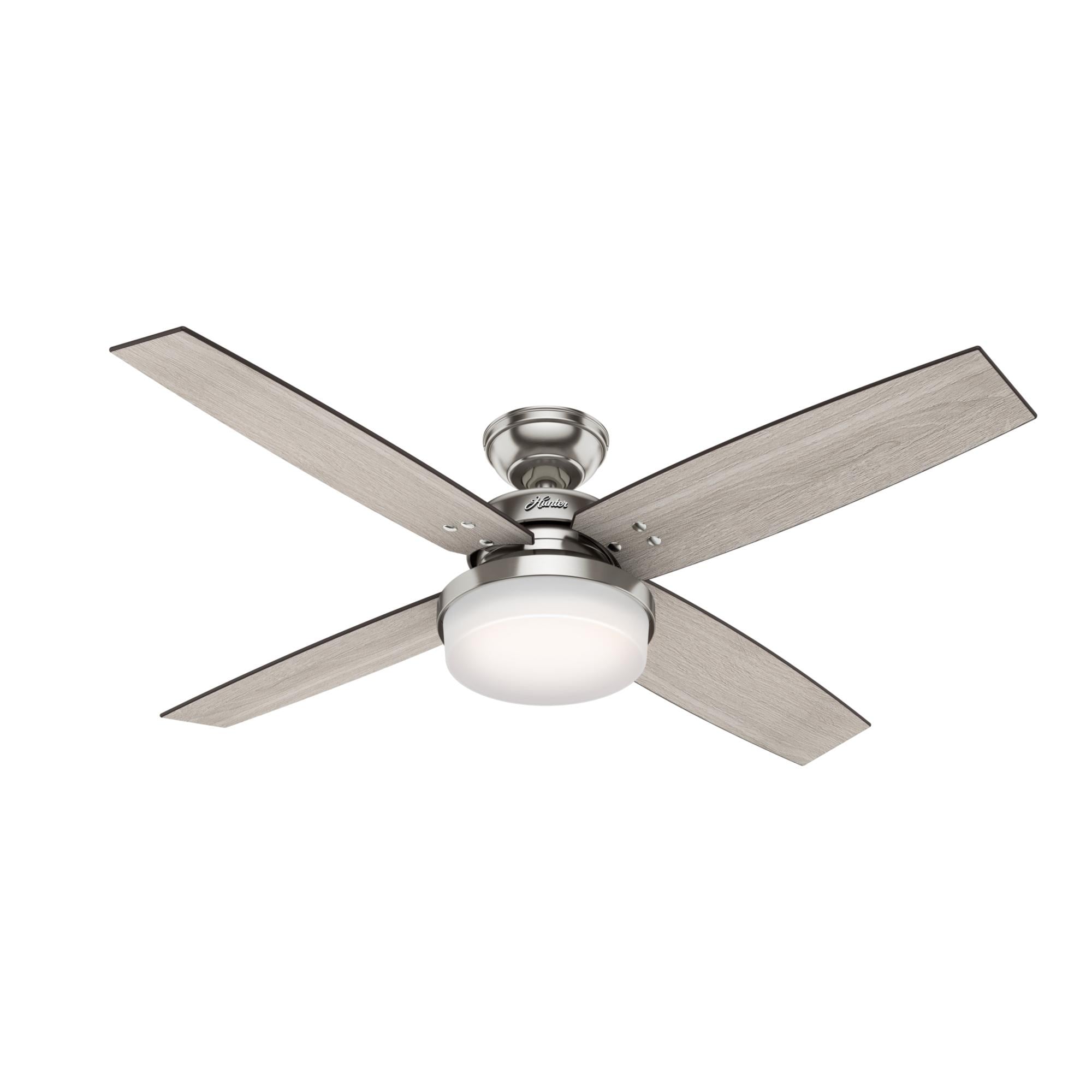 Hunter 52" Brushed Nickel Ceiling Fan with LED Light Kit and Handheld Remote.