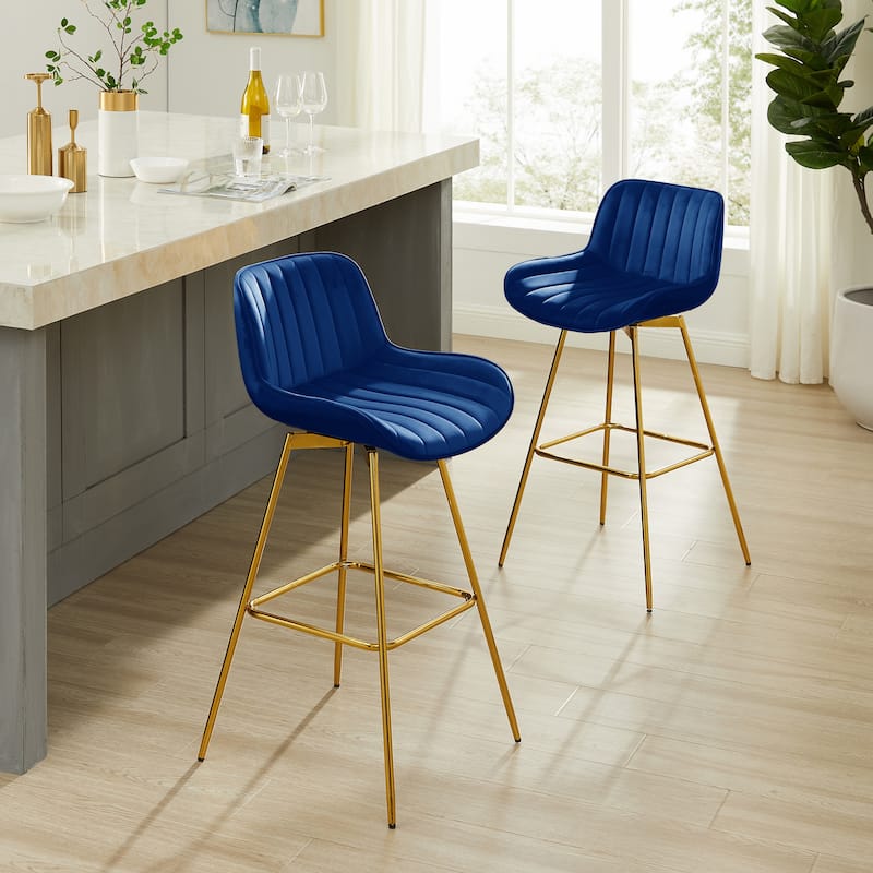Art Leon Swivel Velvet Bar Stools (Set of 2) - Blue