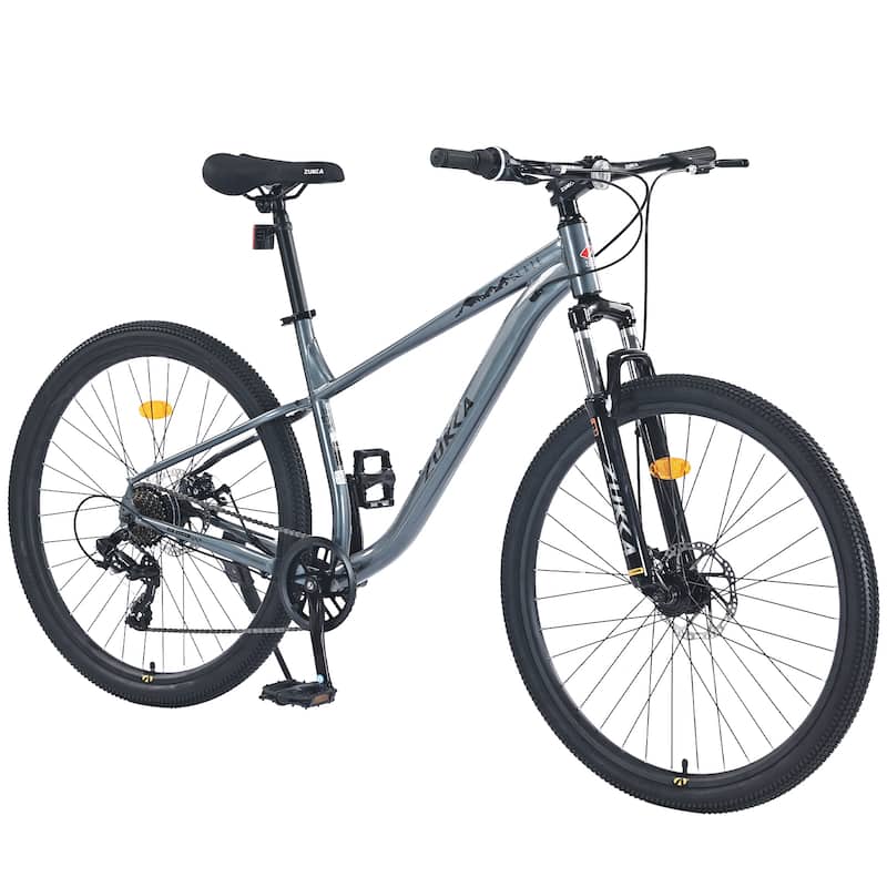 8 Speed Mountain Cycling Bike, 27.5 Inch Road Bicycle with Front Suspension & Dual Disc Brakes, Steel Frame for Boys and Girls - Grey