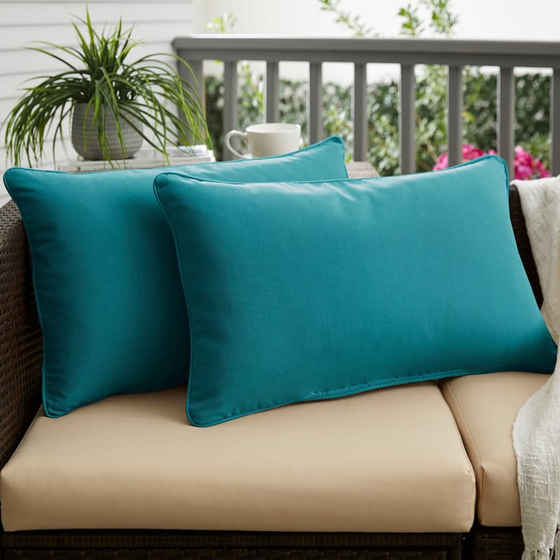 Sorra Home Sunbrella Outdoor Corded Pillow Single - Sunbrella - Spectrum Peacock/ Peacock - 16 in H x 26 in W x 6 in D