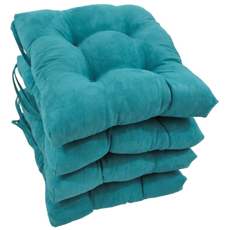 16-inch Square Indoor Microsuede Chair Cushions (Set of 2, 4, or 6) - Set of 4 - Aqua Blue