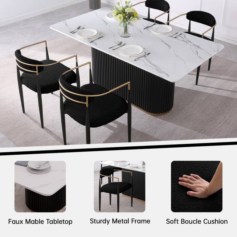 Morden Fort 5-Piece Dining Set, Rectangular Table and 4 Boucle Arm Chairs