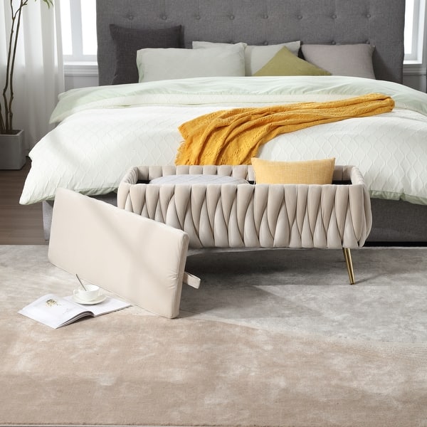 Storage Bench Bedroom Modern velvet Striped Storage Ottoman Bench