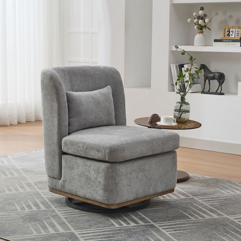 Modern Cushioned Armless Metal Base 360° Swivel Chair with Pillow, Suitable for Living Room