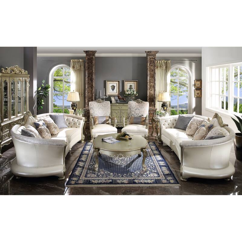 Mandrake Pearl and Gold Patina Sofa with 7 Pillows