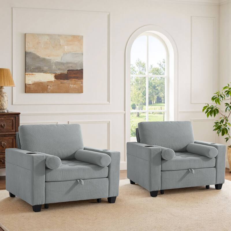 2 Set Convertible Adjustable Lounge 3-in-1 Pull-Out Sleeper Chair Bed