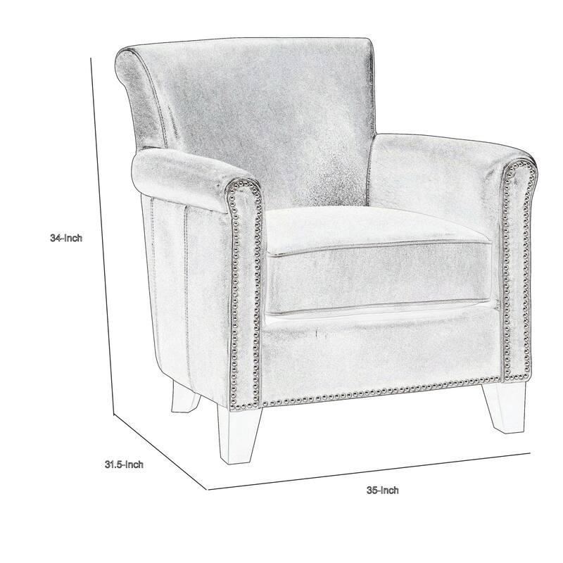 Tria 35 Inch Accent Chair, Brown Top Grain and Split Leather, Solid Wood