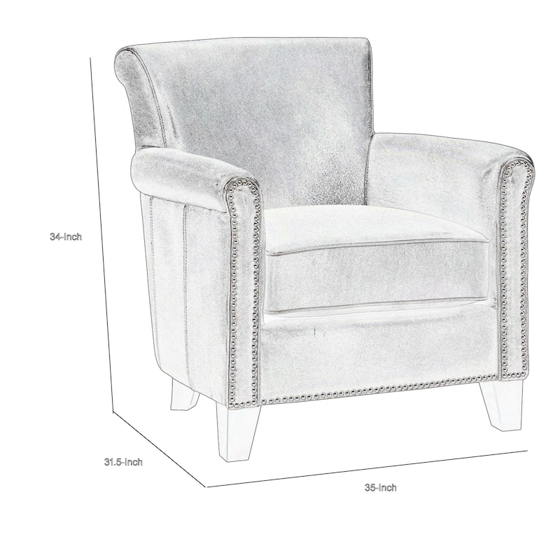 Tria 35 Inch Accent Chair, Gray Top Grain and Split Leather, Brown Wood