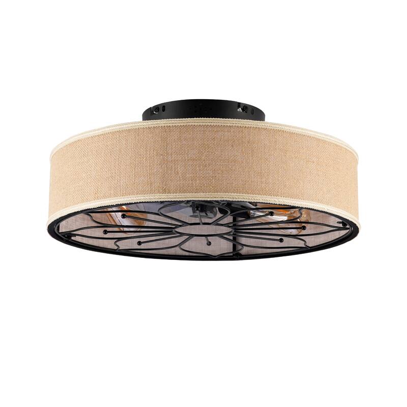 20" Lotus Design Fabric Farmhouse Bladeless Ceiling fan With Remote Control For Living room, Bedroom,Kitchen