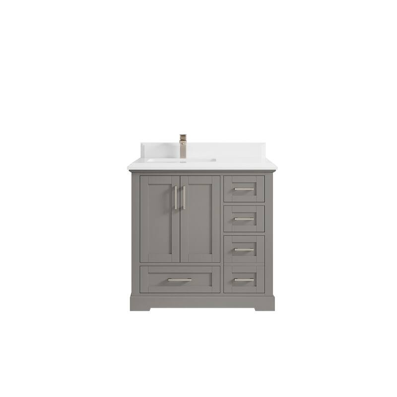 Willow Collections 36 x 22 Boston Left Offset Sink Bathroom Vanity with Quartz or Marble Countertop - 1.5"White - Elephant Skin Gray